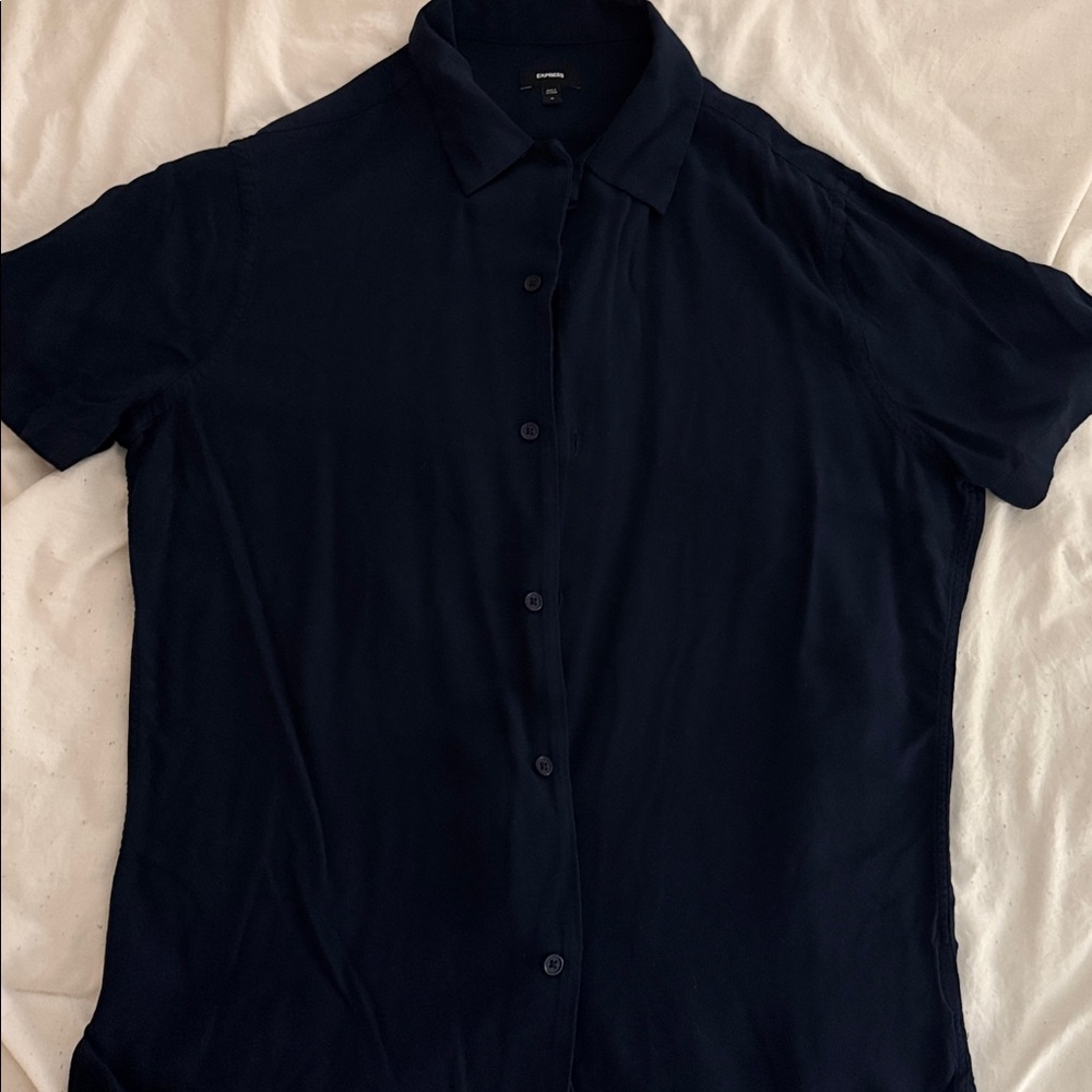 Express Men's Short Sleeve Button-Down Shirt - Navy Blue